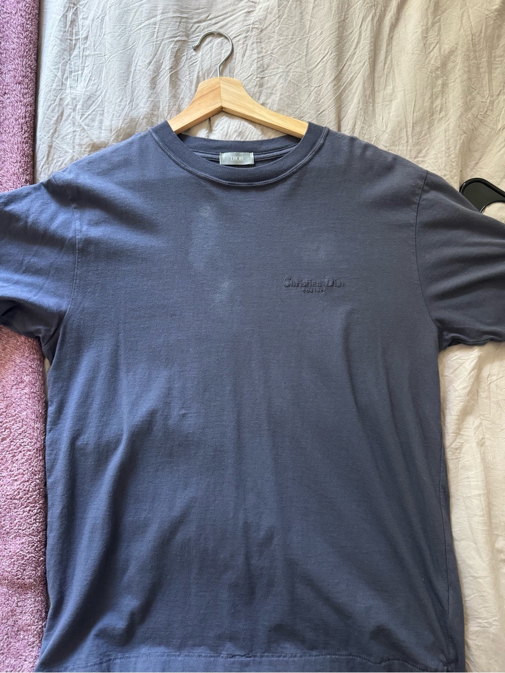 Dior Men’s Dark Blue Embroidered Logo Short Sleeve Tee